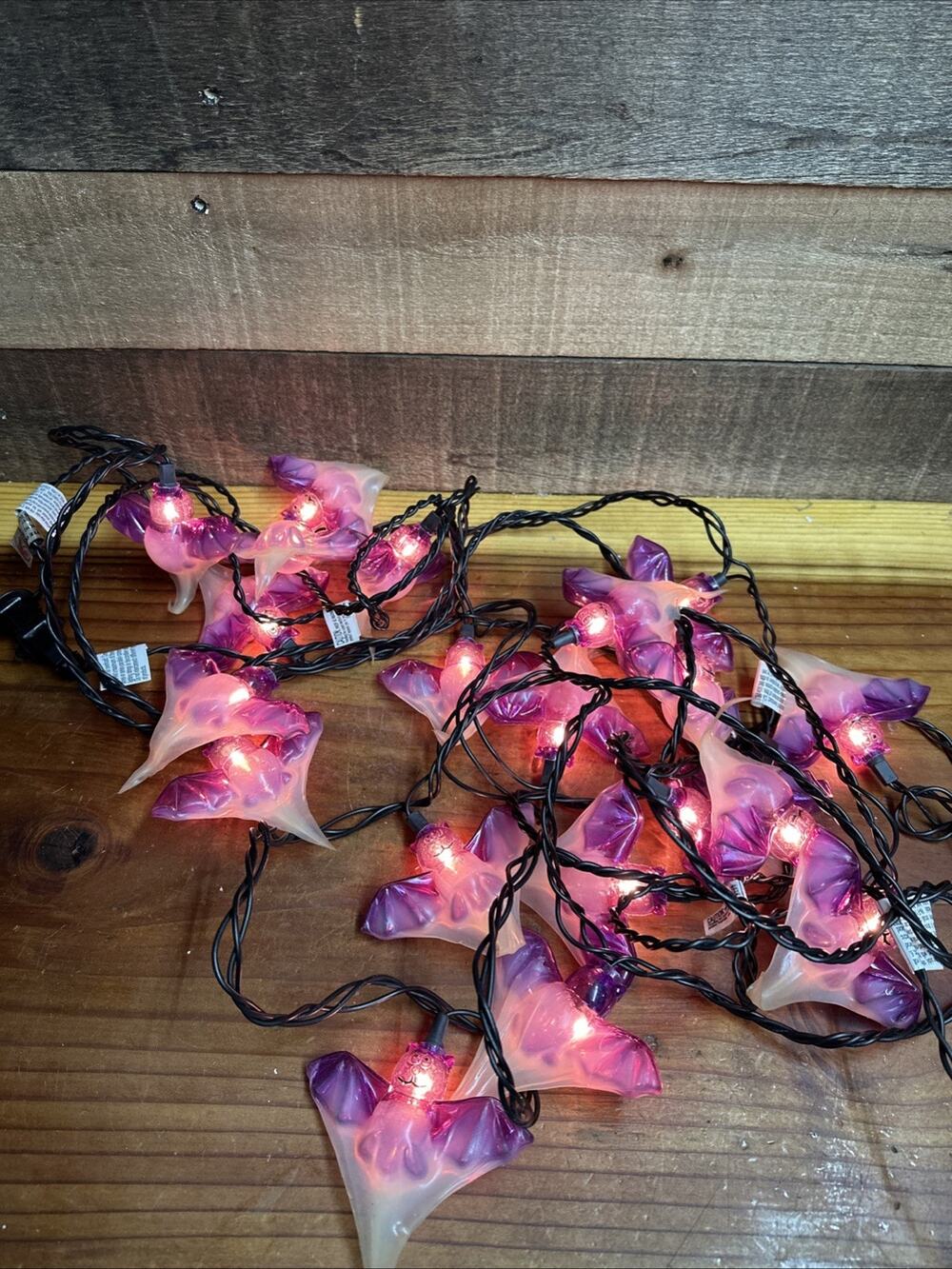 Blow Mold Purple Vampire Bats String Lights Halloween Decor 10 Lights 2 Strands